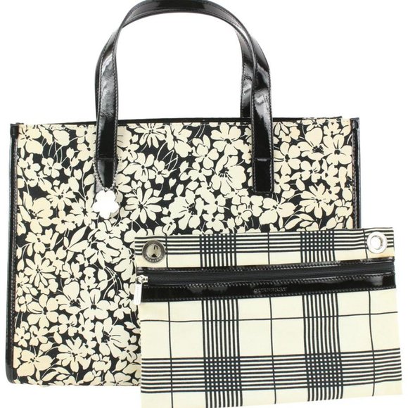 Burberry Black x White Floral Shopper Tote with Nova Check Pouch 922Bur86 - Picture 1 of 12